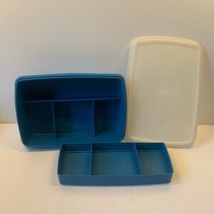 Tupperware Blue and White pill/casbox container.